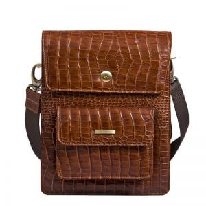 Wittet Croco Men's Messenger Bag made of Italian Leather in brown Color KWC 1309