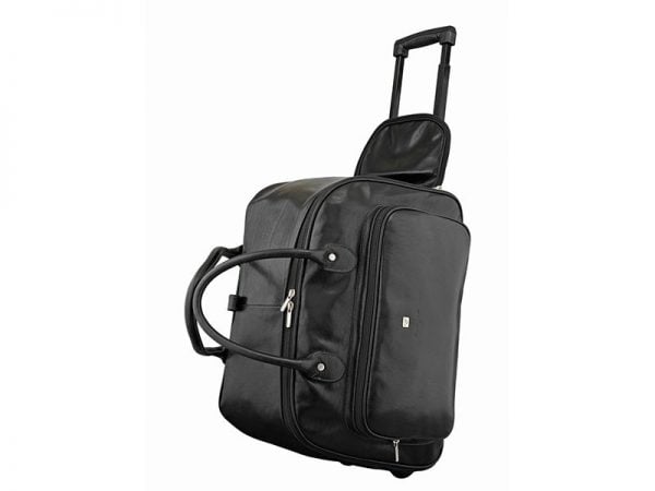 Statesman Overnighter Leather Trolley Bag in Black Color