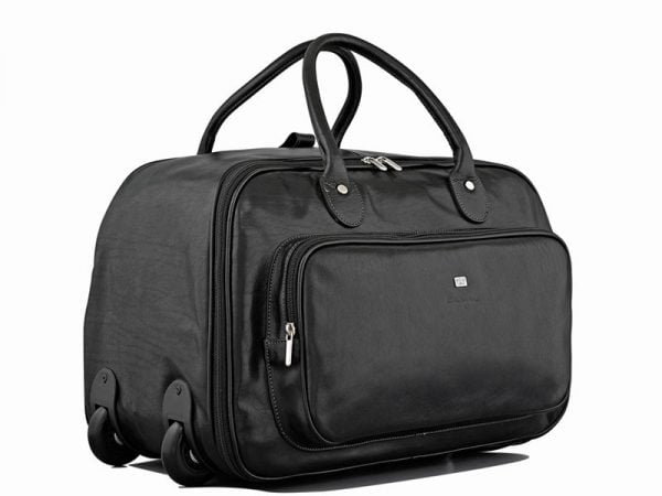 Statesman Overnighter Leather Trolley Bag in Black Color