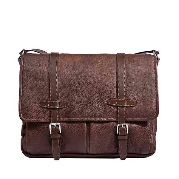 Leather City Messenger Bag - Blue, Brown & Black